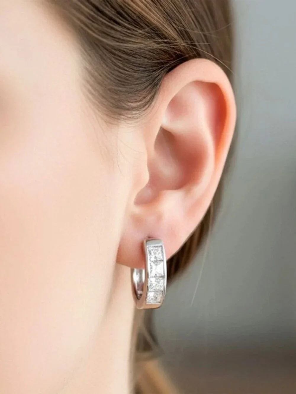 Created White Sapphire Single Huggie Earring 14k Gold